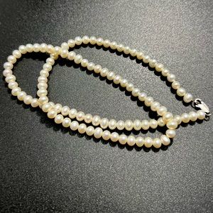 Vintage Sterling Silver 5mm Cultured Pearl Necklace Single Strand